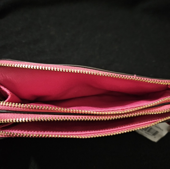 Coach Hot Pink Double Corner Zip Wristlet-NWT-Pebble Leather - Picture 8 of 11